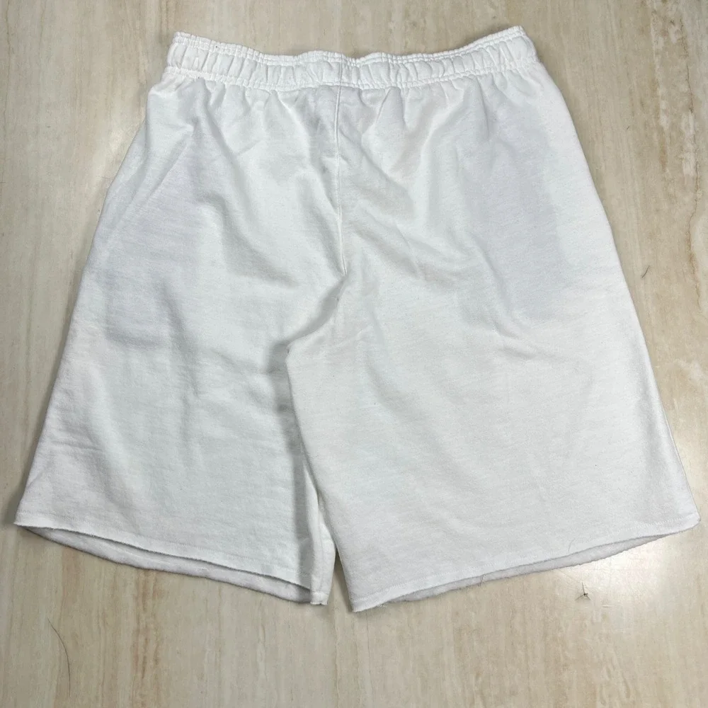 Champion Powerblend Mens White Fleece Shorts Logo 84738 045 Size L NWT